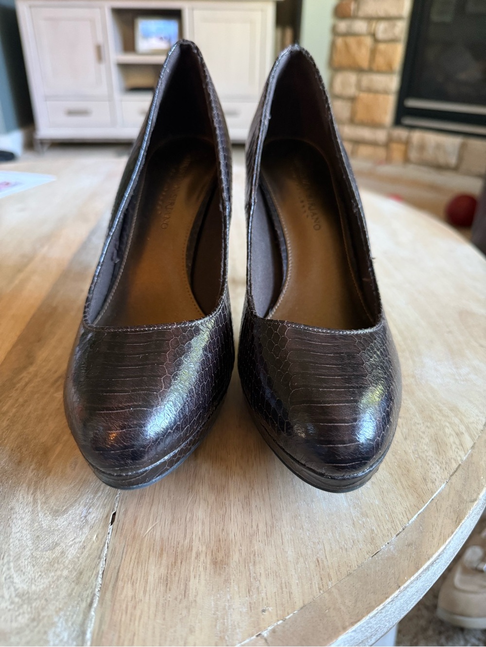 Christian Siriano for Payless Brown Snakeskin Embossed Platform Pumps Size 9 - Picture 3 of 12